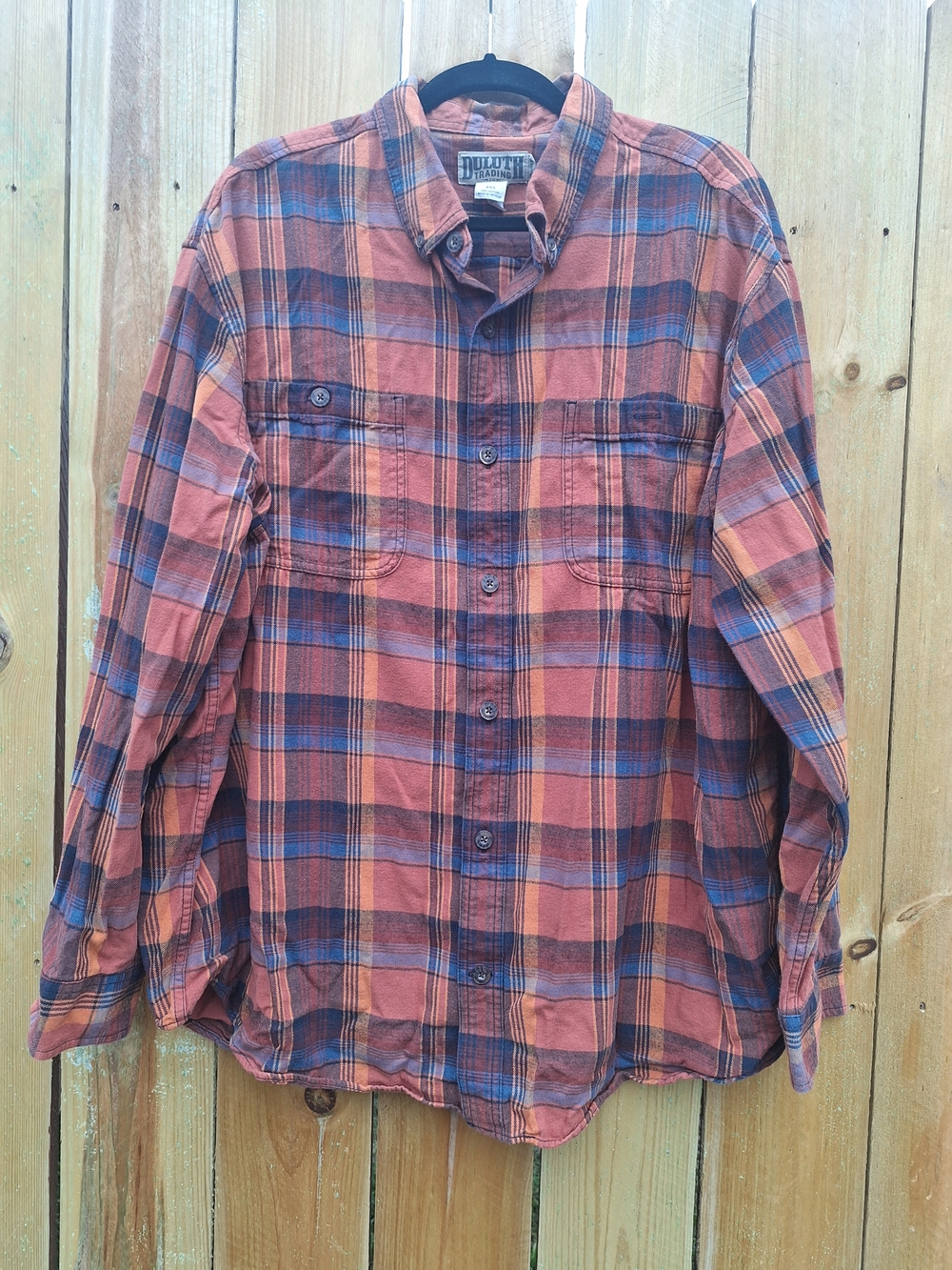 Duluth Trading Co Men’s Orange Plaid Button-Up Shirt Size XXL